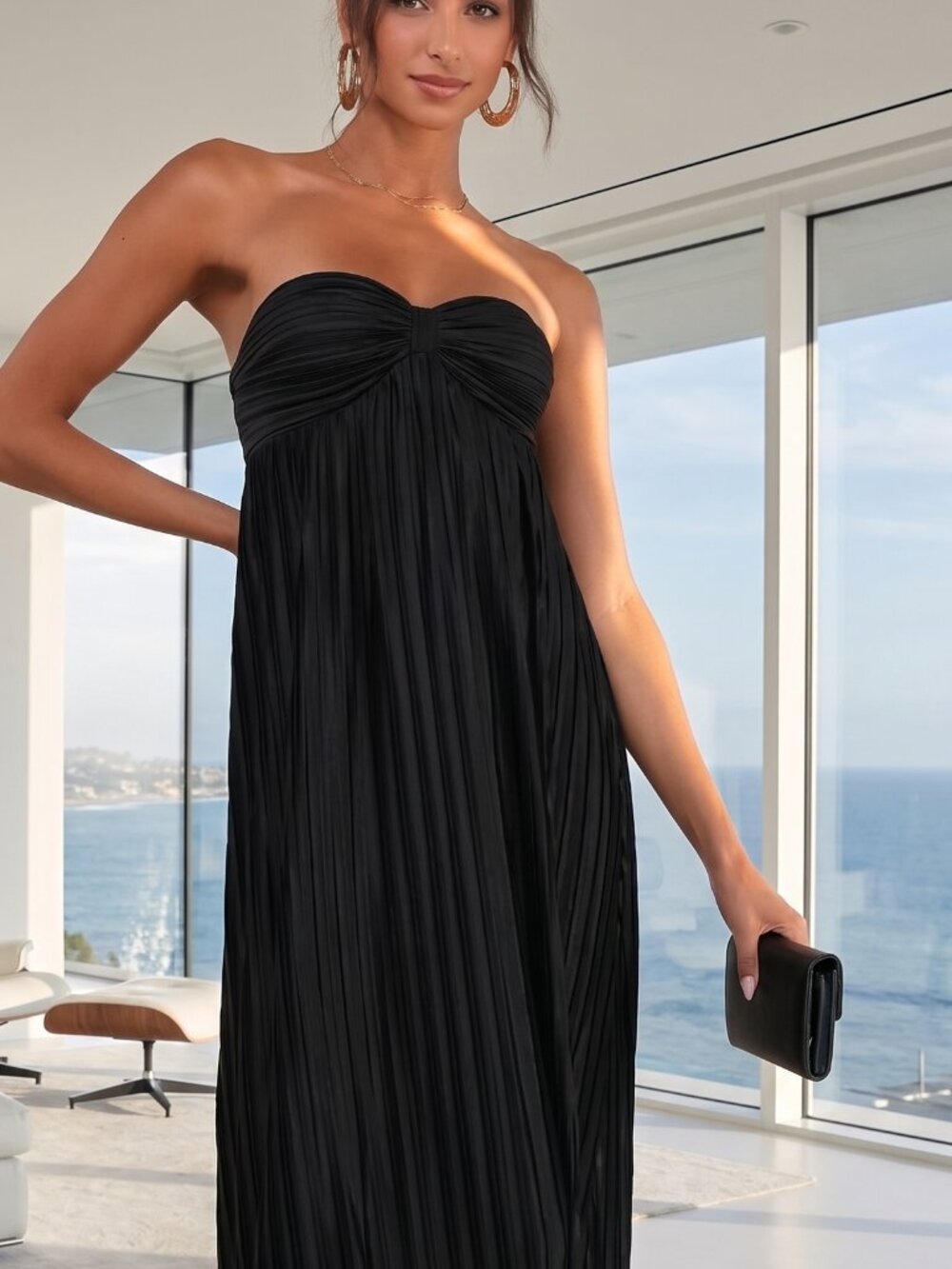 NWT LULUS whimsical beauty plisse strapless maxi dress black XL - Picture 6 of 10